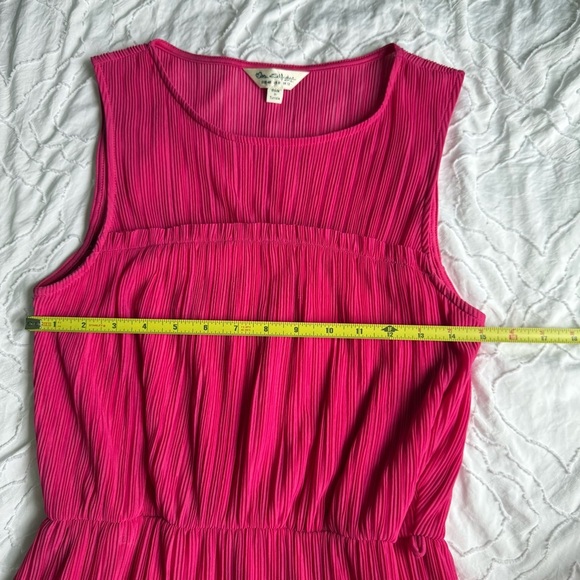 Miss Selfridge Pink Sleeveless Flowy Midi Dress Mesh Neckline - Picture 6 of 7